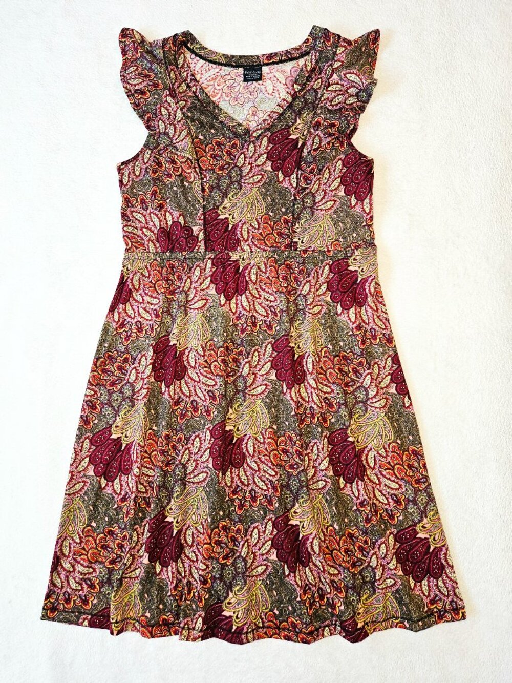 Faded Glory Women's Dress Short Flutter Sleeves V-neck A-line Paisley Floral XL